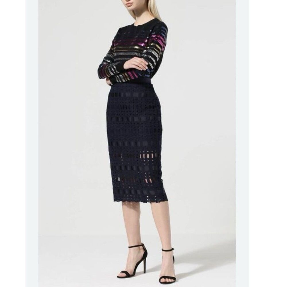 Ted Baker London Navy Blue Lace Overlay Pencil Midi Skirt Size 3 (US 8)